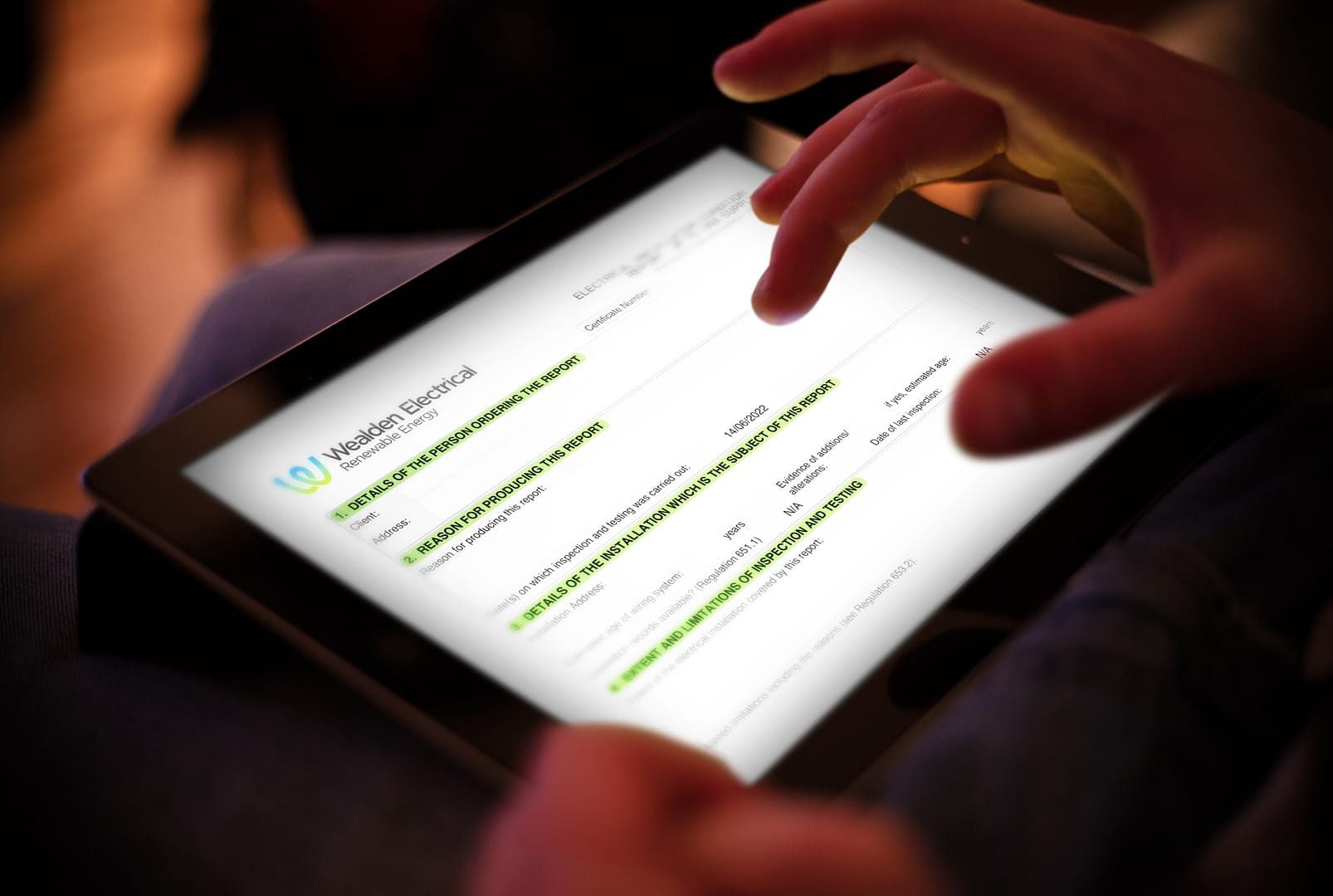 Certificate iPad Wealden Electrical, Electrical Installation Condition Report