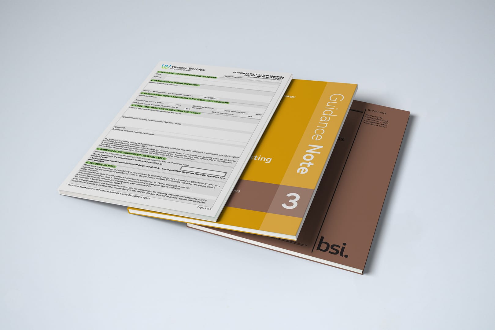 BS7671 & Guidance Notes 3 Documents Electrician in Sussex. EICR Electrical Reports for home owners, landlords & small commercial.